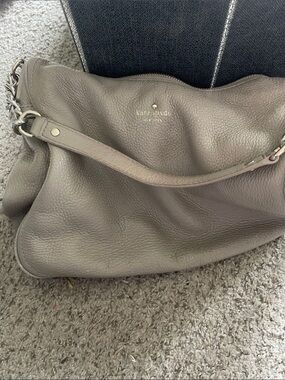 kate spade gray pebbled soft leather hobo shoulder bag